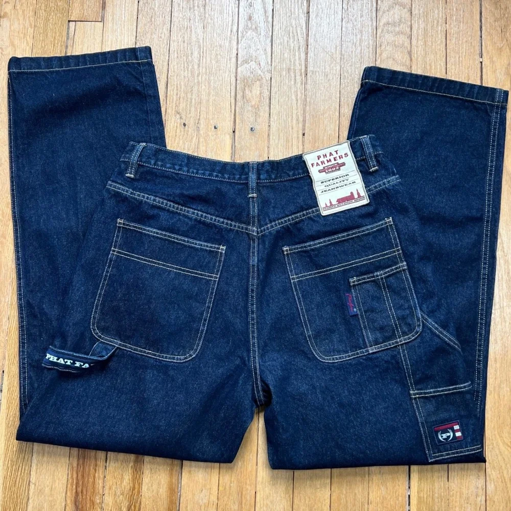 Vintage Y2K Phat Farm Wide Leg Jeans Carpenter Baggy Dark‎ Wash Men's Size 34x34